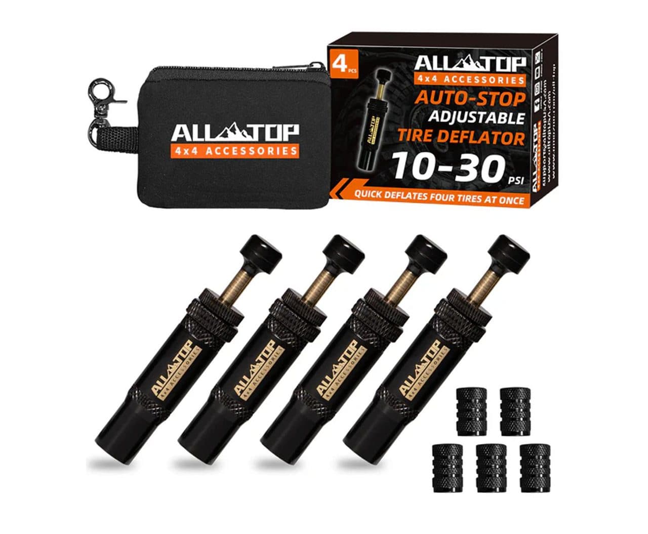 Adjustable Auto-Stop Air-Down Tyre Deflator, 10-30 PSI, 4PCS