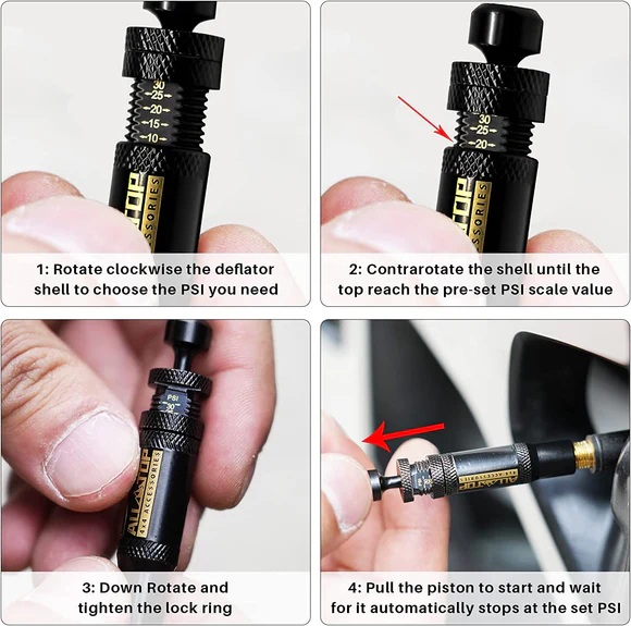 Adjustable Auto-Stop Air-Down Tyre Deflator, 10-30 PSI, 4PCS - Image 6
